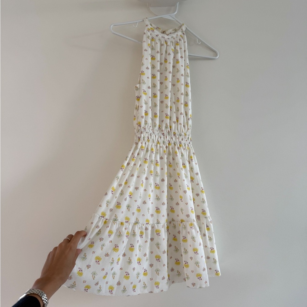 Wilfred Cream Halter Dress with Yellow Floral Print